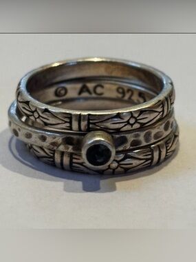 Gorgeous🌸925 Sterling Silver Floral and Black Onyx Stacking Rings